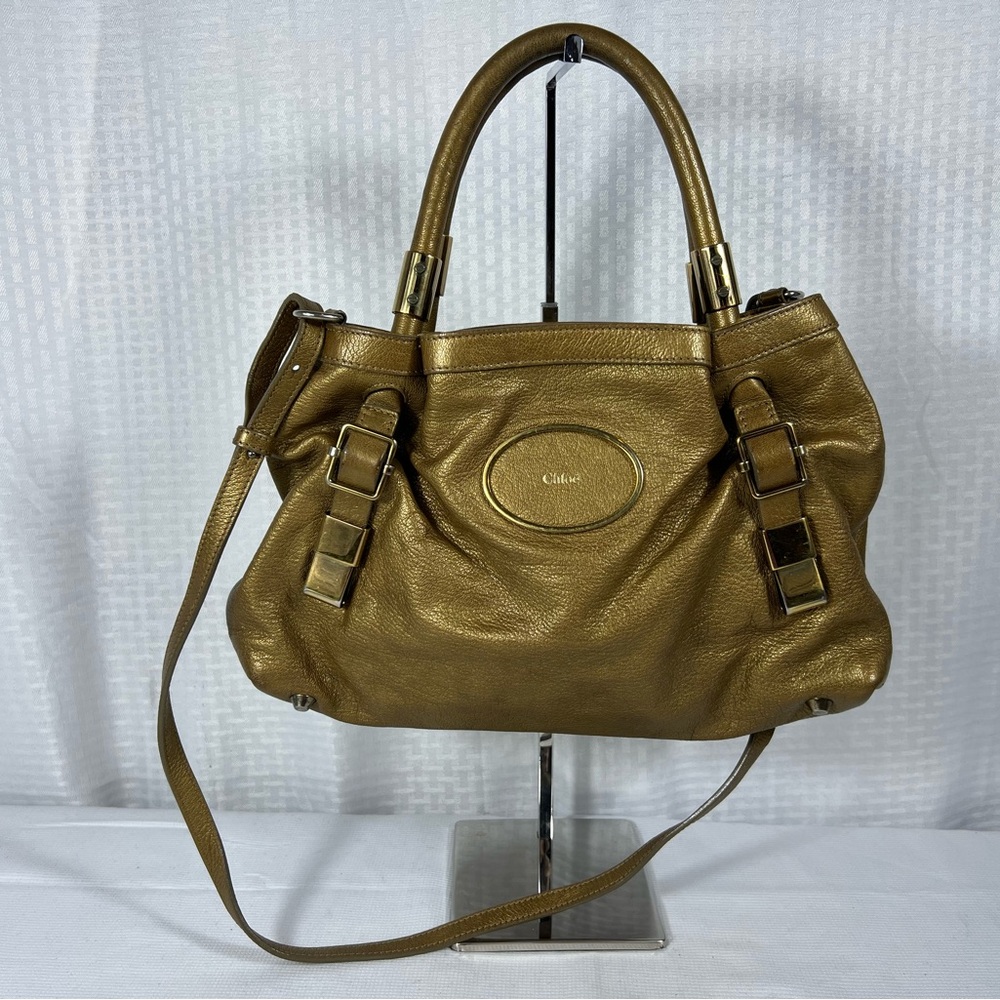 Chloé Ethel Metallic Gold Leather Satchel Crossbody Bag